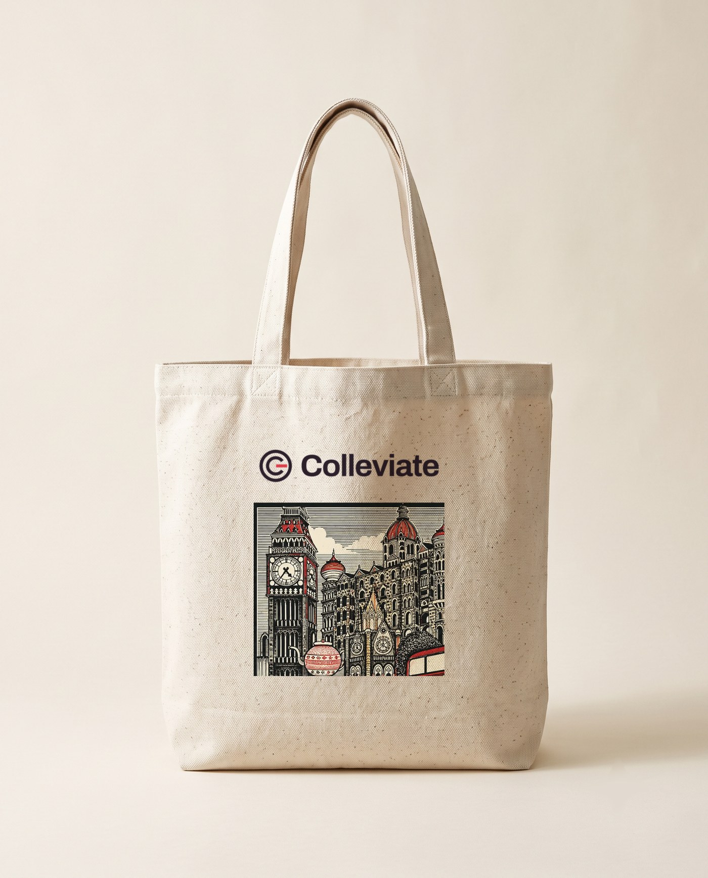 Colleviate tote, natural canvas, screen printed